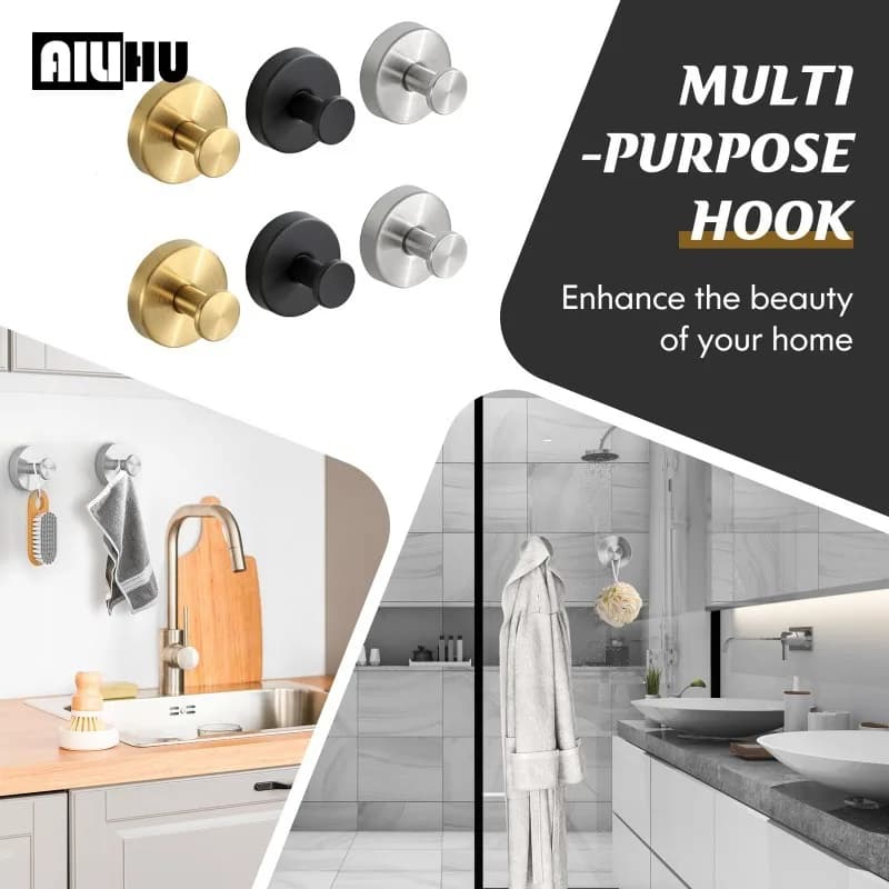 Stainless Steel Suction Cup Hook Bathroom Storage Towel Bath Towel Hook, Suitable for Multi-scene Installation Without Punching