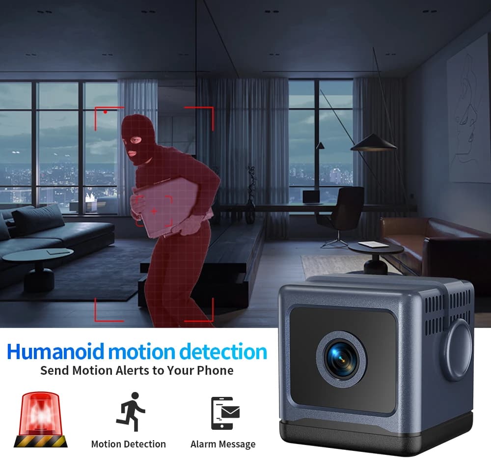 Telecamera Mini 1080p con Visione Notturna, Piccole Telecamere Wireless WiFi per Interni ed Esterni, Rilevamento del Movimento Migliorato, Allarmi di Sicurezza