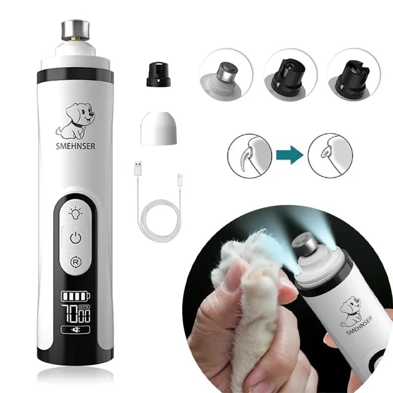 Smerigliatrice elettrica per unghie per animali domestici con luce a LED Tagliaunghie per cani e gatti USB ricaricabile Zampe Tagliaunghie per toelettatura di animali domestici