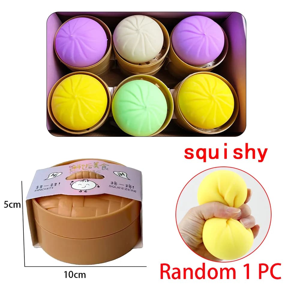 Squishy Antistress Colorati a Forma di Raviolo, Giocattoli Sensoriali Fidget, Simulazione Cibo, Squishies a Forma di Panino con Vaporiera, Palline di Pasta Spremibili, Regali