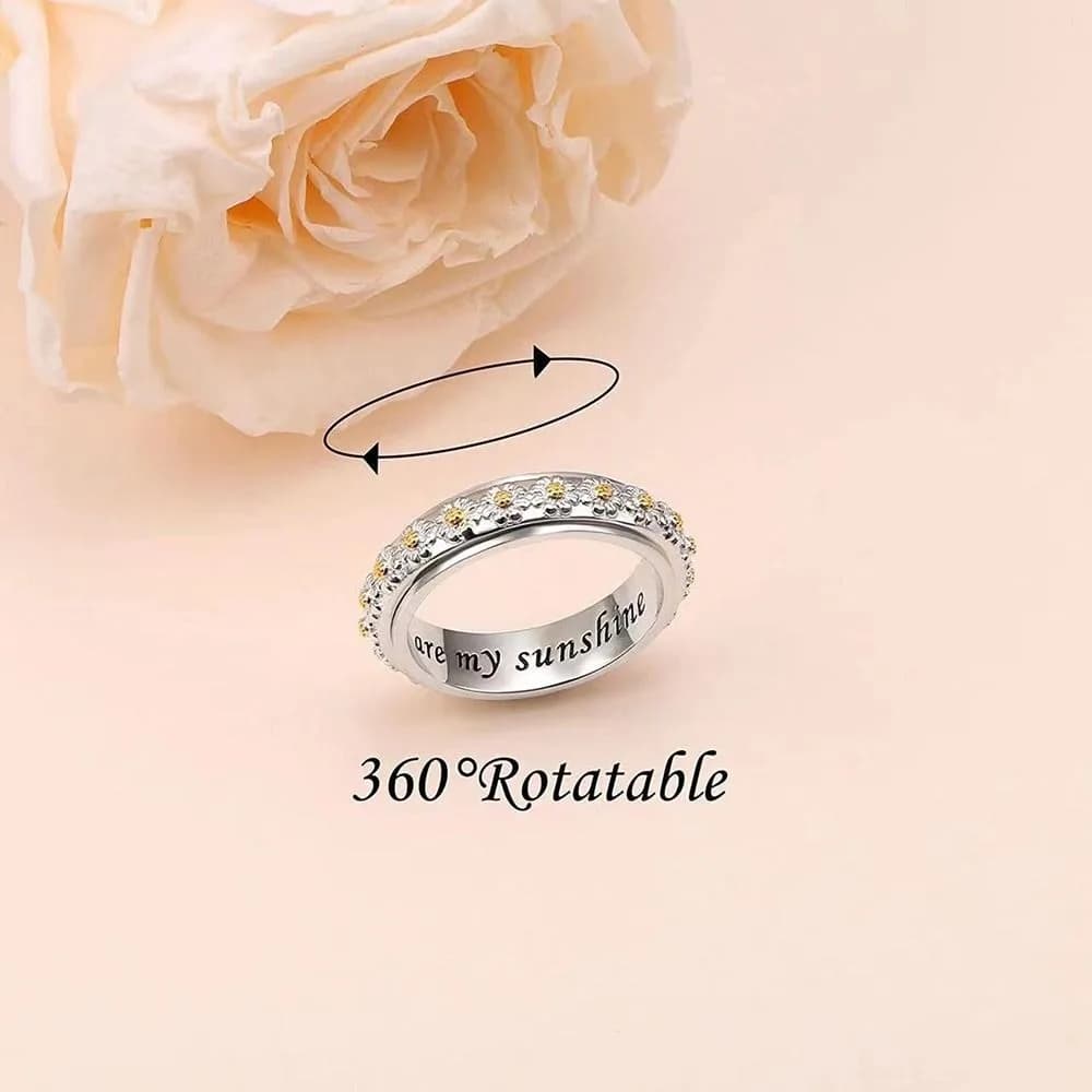 Anello rotante con margherita piena di diamanti anello girevole antistress Fidget Spinner fiore gioielli Vintage anelli per l'ansia da donna