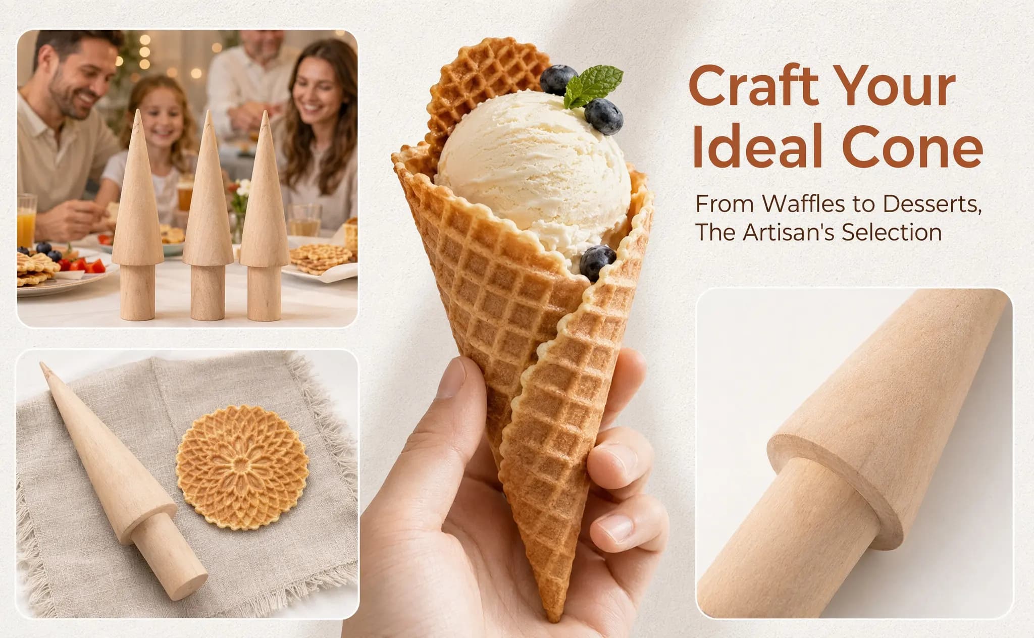 3Pcs Ice Cream Cone Maker Wood Mold Baking Cone Shaper DIY Egg Roll Roller Multi-Use Kitchen Tool Egg Roll DIY Mold