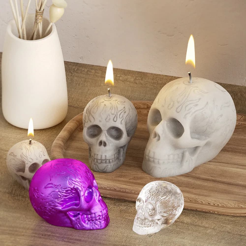 Stampo in silicone con testa di teschio multi formato, modello di fiamma 3D, stampo con testa di teschio per sapone, resina, gesso, creazione di decorazioni per feste in famiglia