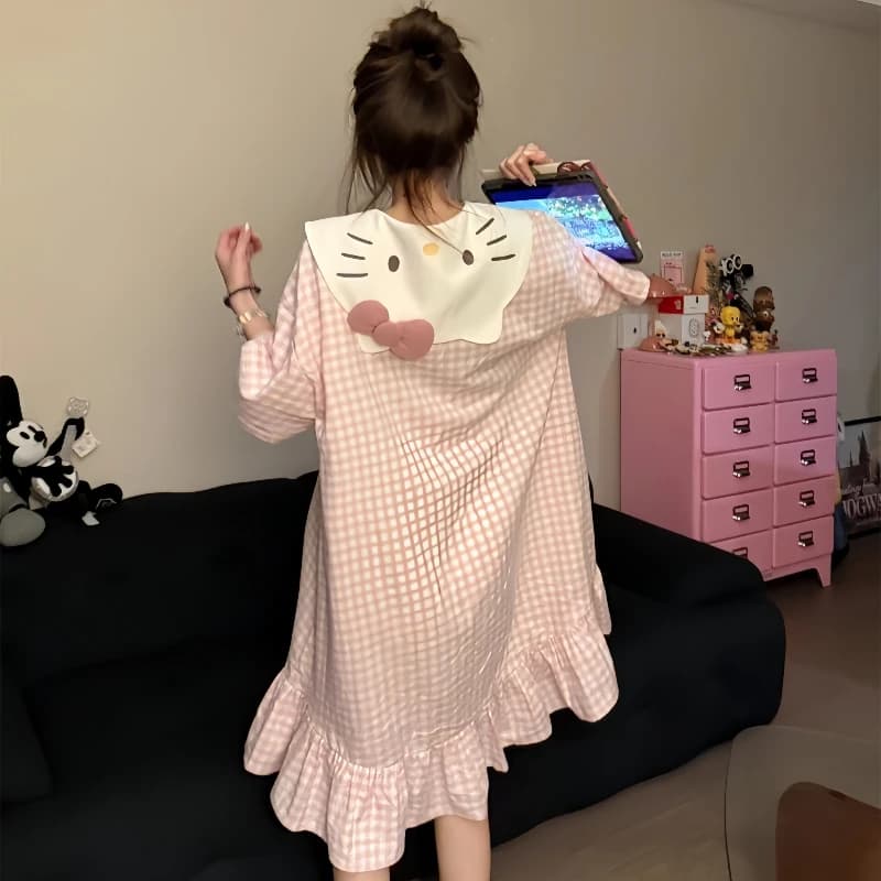 Cute cartoon character hellokitty pink cardigan nightgown girl summer pajamas kawaii creative design home clothes holiday gift