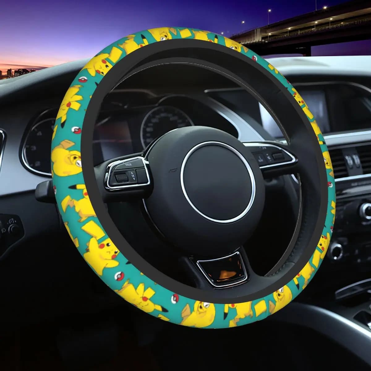 Coprivolante per Auto B-Bikachus 37-38cm, Antiscivolo Universale da 15 Pollici per Uomo e Donna, Protezione per Volante di Berlina