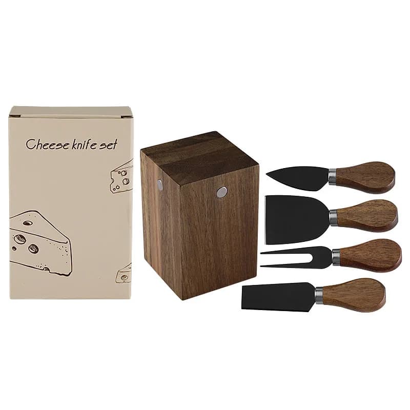 Set di 5 coltelli per formaggio in acciaio inossidabile con supporto magnetico in legno di acacia, utensile da cucina