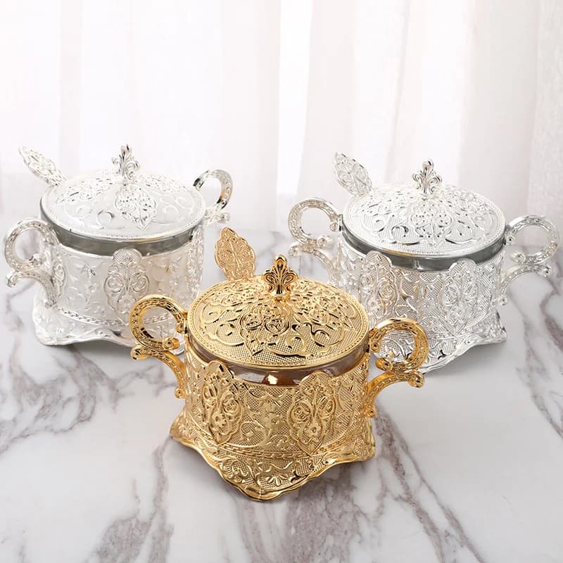 Accessori da cucina in metallo stile classico europeo Scatola portaoggetti Organizzatori da cucina Ornamento creativo per la casa Zuccheriera Scatola per spezie
