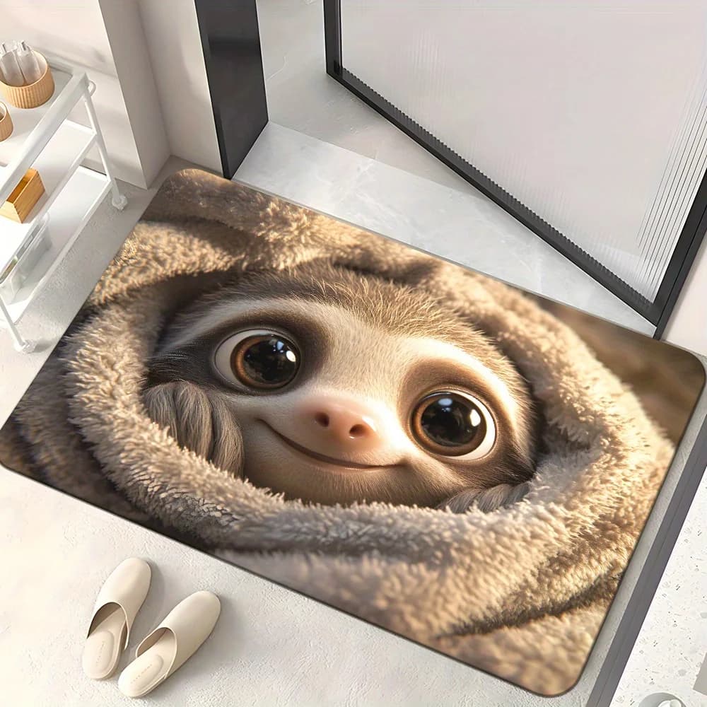 Nice polyester mat with pattern Sloth, washable, non-slip, absorbent, for bathroom, bedroom, living room, camping, yoga