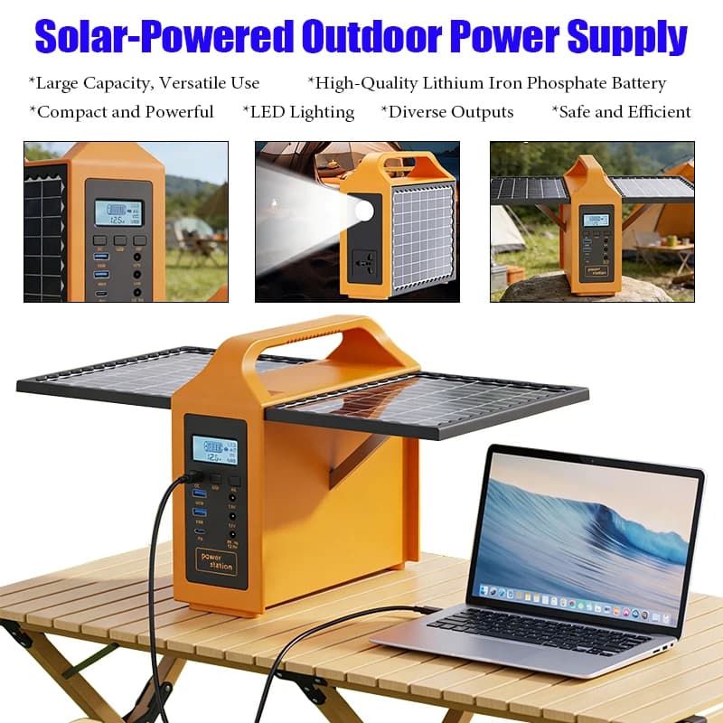 Stazione di Energia Solare Portatile 150W con Luce LED e Pannello Solare, Alimentatore 220V 110V, Generatore Solare per Backup Energetico all'Aperto