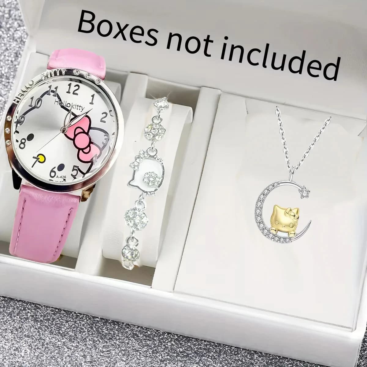 3 pcs/set Hello Kitty Watch Quartz Women Children Raincoat Kawaii Lady Watch Fashion Hello Kitty Bracelet and Necklace