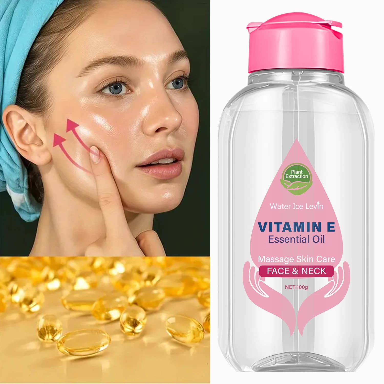 Essential oil of vitamin E with niacinamide and ceramide - Face and neck massage Skin care for a uniform tone