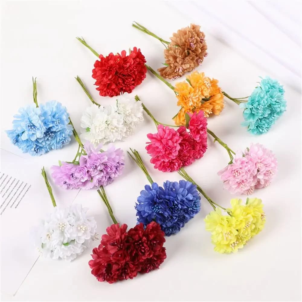 18PCS Artificial Flowers Bouquet Stamen Wedding Party Christmas Home Decorations Handmade Wreath Gift Scrapbook Craft Fake Plant