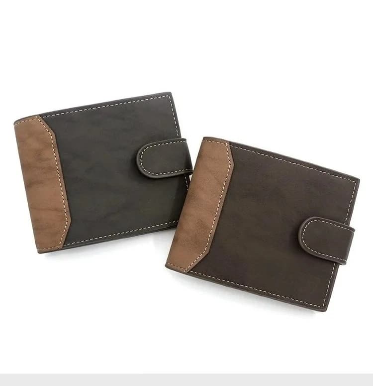Korean-style Simple Multifunctional Portable Men's Short Wallet with Hinge and Embossed Design, Buttoned Trifold Matte Finish