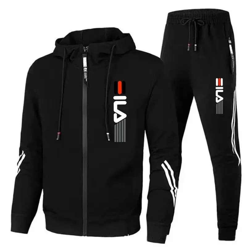 Spring Autumn Men Plus Size 2Pcs Tracksuit Zip Up Hoodie Drawstring Joggers Casual Outdoor Fitness Jogging Sportswear Set