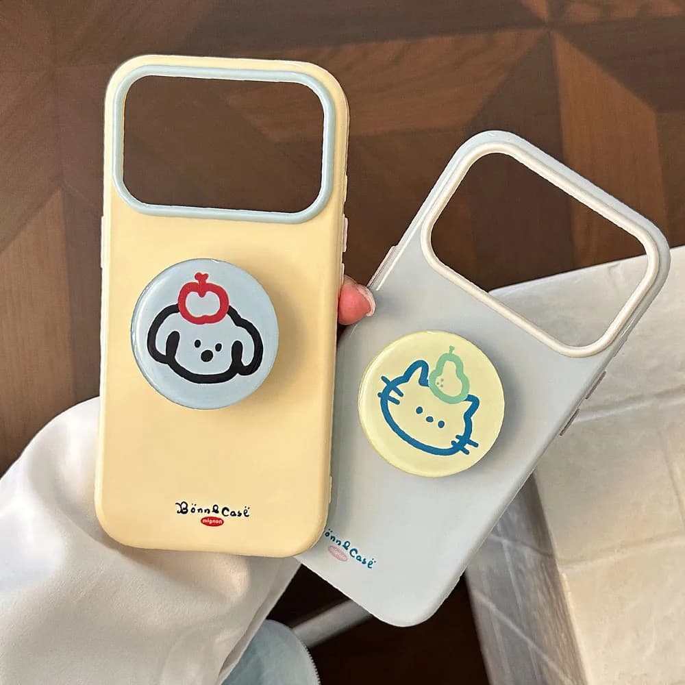 Bracket Phone Case For iPhone 17 16 15 14 13 Pro Max Plain Color Cartoon Soft TPU Glossy Shockproof Phone Holder Cover Fundas