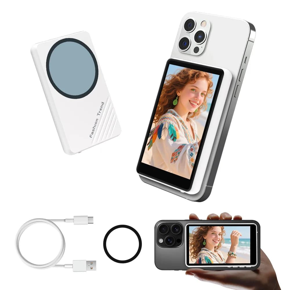 Mobile phone rear magnetic display, selfie live camera artifact, screen projector, mobile phone same screen device