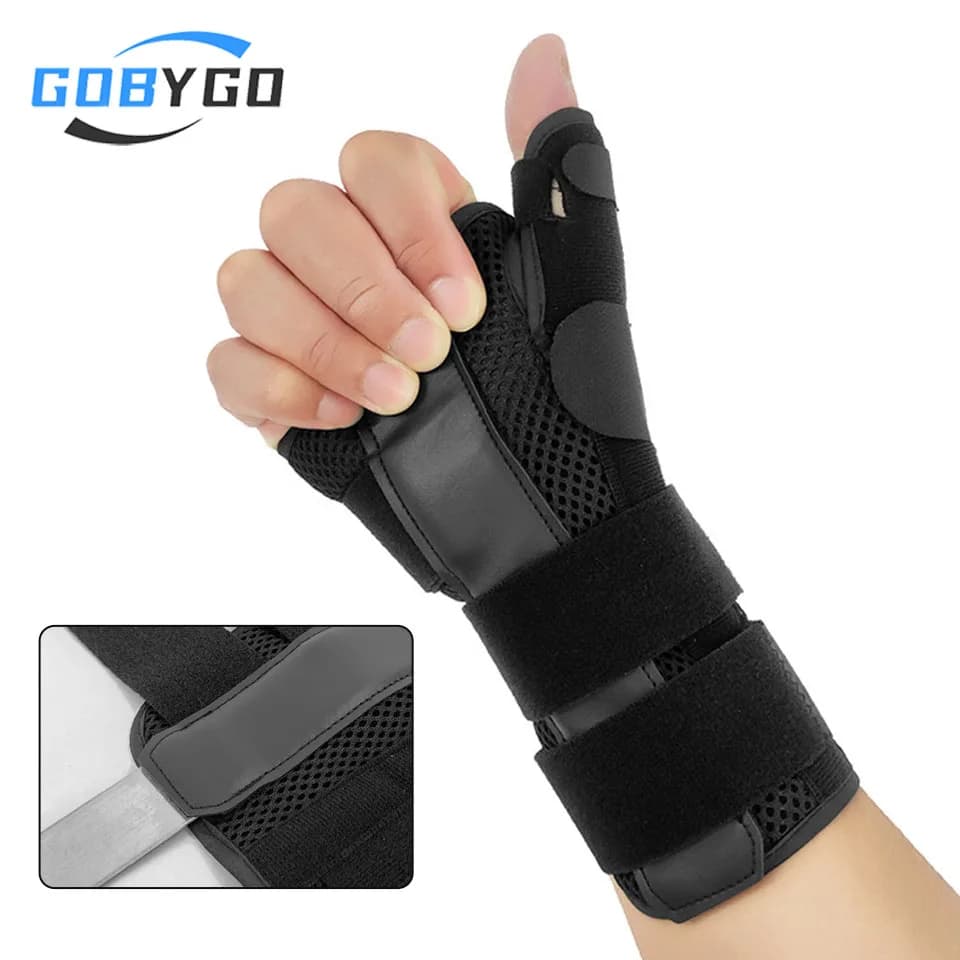 GOBYGO 1 pz tutore da polso regolabile piastra in acciaio tutore da polso in fibra di carbonio cinturino per pollice stecche riducono lesioni dolori distorsioni unisex