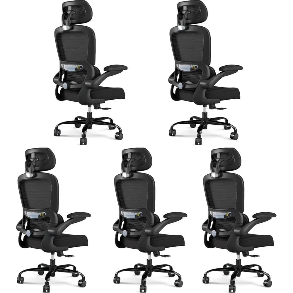 Sedia da ufficio ergonomica, sedia da scrivania in rete per casa con ruote, portata 150 kg, comoda sedia da gaming nera, confezione da 5