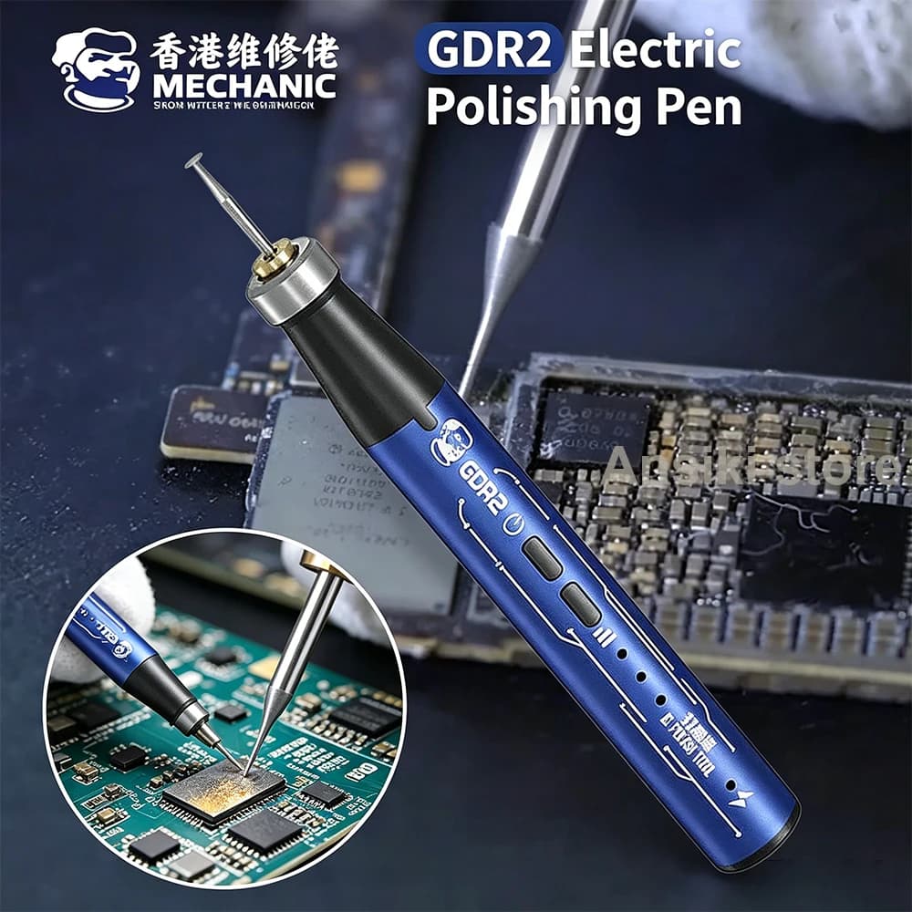 Penna Elettrica per Lucidatura MECHANIC GDR2 con 9 Testine Diamantate per Levigatura Chip IC, Taglio PCB, Strumenti per Riparazione Telefoni