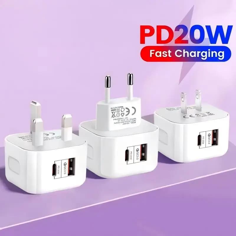 20W PD Dual Ports Wall Charger Type-C USB C PD Phone Fast Charger Super Quick Charging Power Adapters EU/US/UK Plug For iPhone