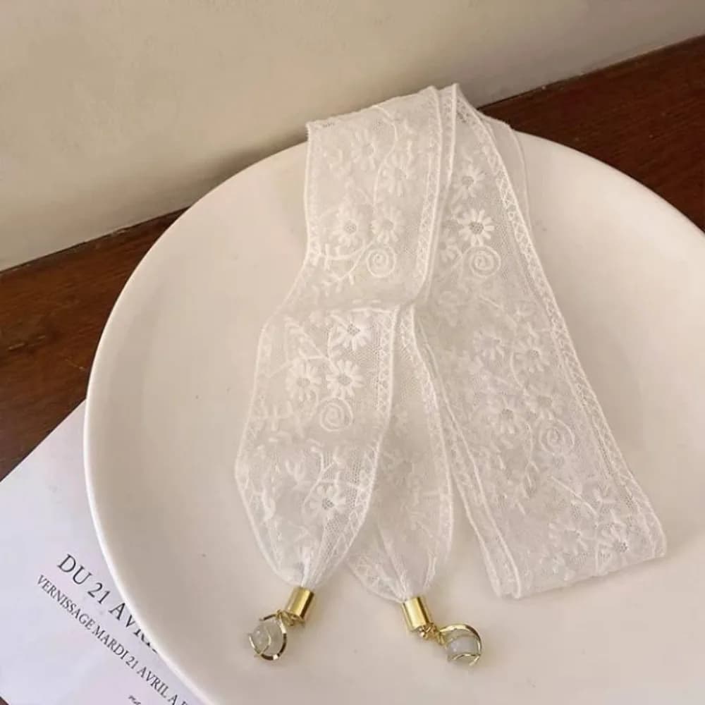 Nastro in Pizzo Floreale per Capelli, Decorazione per Acconciature, Fascia Trasparente, Accessori per Capelli, Sciarpe Lunghe Stile Coreano