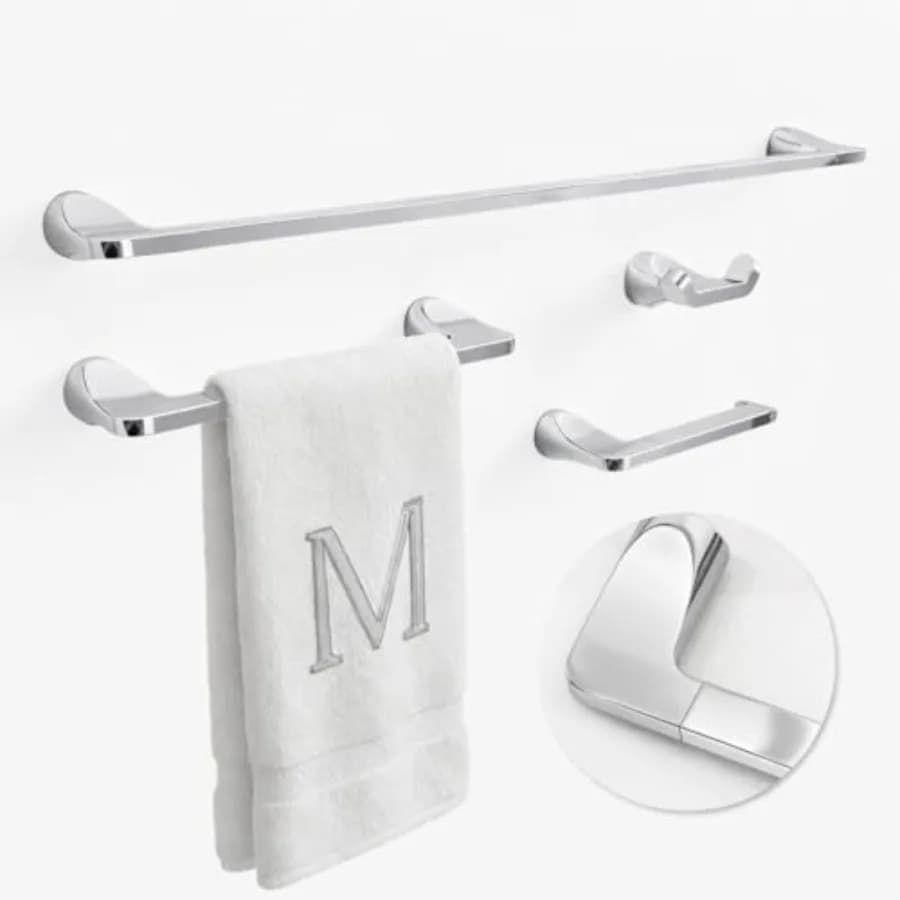 Set Portasciugamani da Bagno - Set di 4 Accessori per il Bagno - Set di Accessori per il Bagno Resistente con Portasciugamani da 25'' e Ganci per Accappatoi