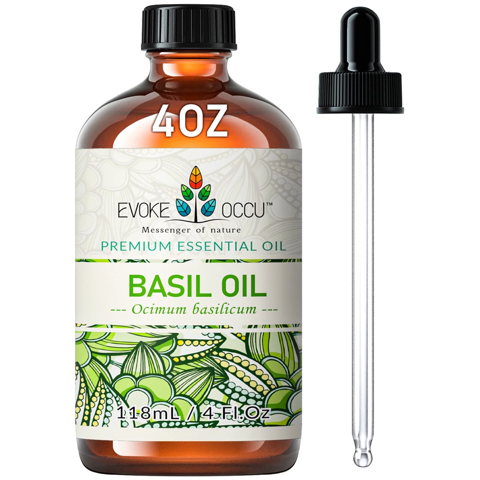 EVOKE OCCU Basil Essential Oils, 118ML/4 Fl.Oz. Premium Plant Oil for Diffuser, Candle Soap Making, Skin, Hair, Massage, Energy,