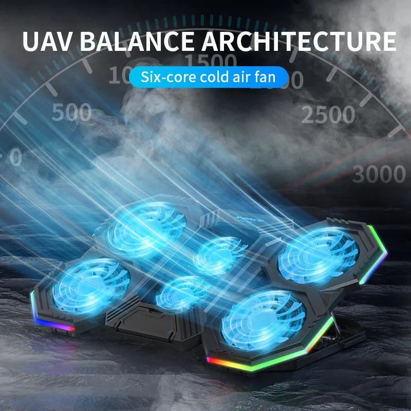 Tappetino di raffreddamento per laptop caldo Supporto per laptop RGB con 6 ventole di raffreddamento silenziose Tappetino di raffreddamento regolabile in altezza per laptop da 11-17 pollici