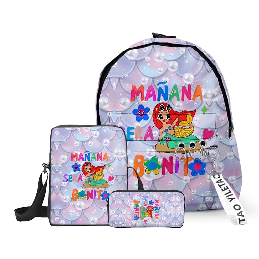 Classic Popular Manana Sera BonitoI 3D Print 3pcs/Set School Bags Laptop Daypack Backpack Inclined shoulder bag Pencil Case
