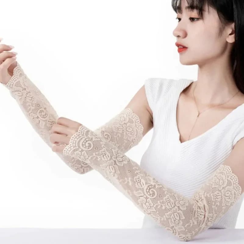 Manicotti Sexy in Pizzo Floreale da Donna, 1 Paio, Protezione Solare UV Estiva, Guanti Eleganti per Guida all'Aperto