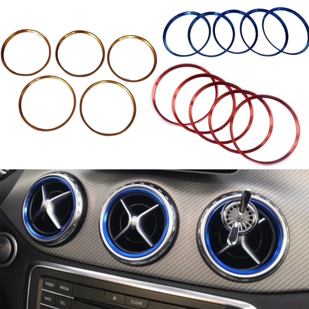 Set di 5 Anelli Decorativi per Bocchette dell'Aria Condizionata per Mercedes Benz Classe A, B, GLA, CLA W176 W246 C117 X156 AMG 2012-2018