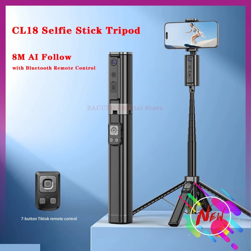 CL18 8M AI Follow Selfie Stick Tripod Foldable Monopod with Bluetooth Remote Control For iphone Xiaomi Smartphone