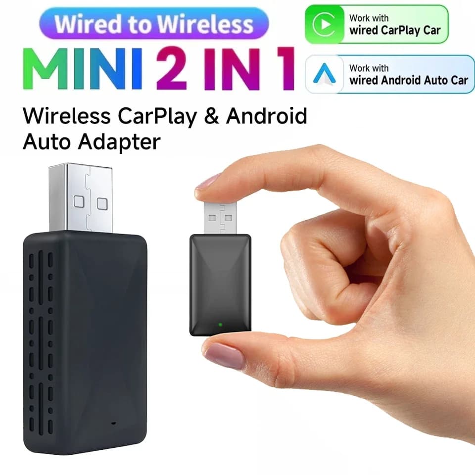 Carplay Wireless Adapter and Android Auto 2 in 1 Wi-Fi 6 Bluetooth5.4 Auto Smart USB Plug and Play for Mercedes benz VW Golf Audi