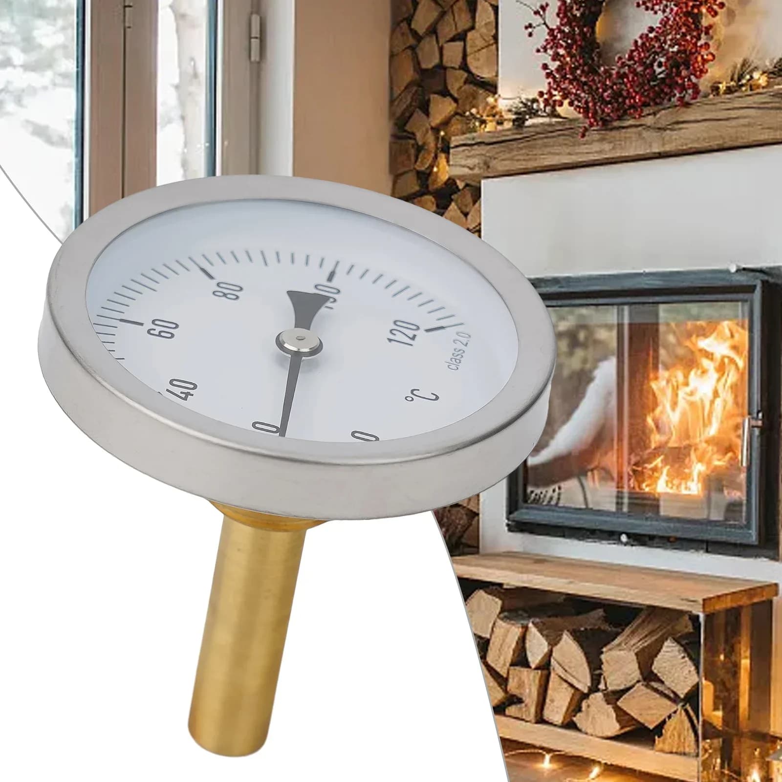 Termometro bimentale con guaina in rame Riscaldamento caldaia con buffer avvitato da 1/2" 0-120 ° Gadget da cucina con indicatore di temperatura C 63 mm