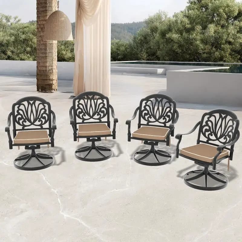 Garden chairs 4 pieces - Black structure with brown cushions - Set of outdoor seats