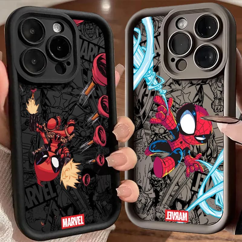 Custodia per telefono Marvel Deadpool Spiderman simpatica per iPhone 17E 11 12 13 14 15 16 17 Pro Max Fundas 17 Air Plus 16e 13 Mini Cover Posteriore