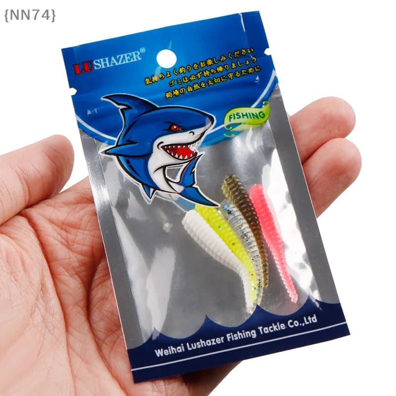 【NN74-M3】10pz 35mm 0.3g Esche Morbide da Pesca Lua Root, Esche Morbide Filettate, Mini Verme Morbido con Coda Dritta, Esche Finte Lua