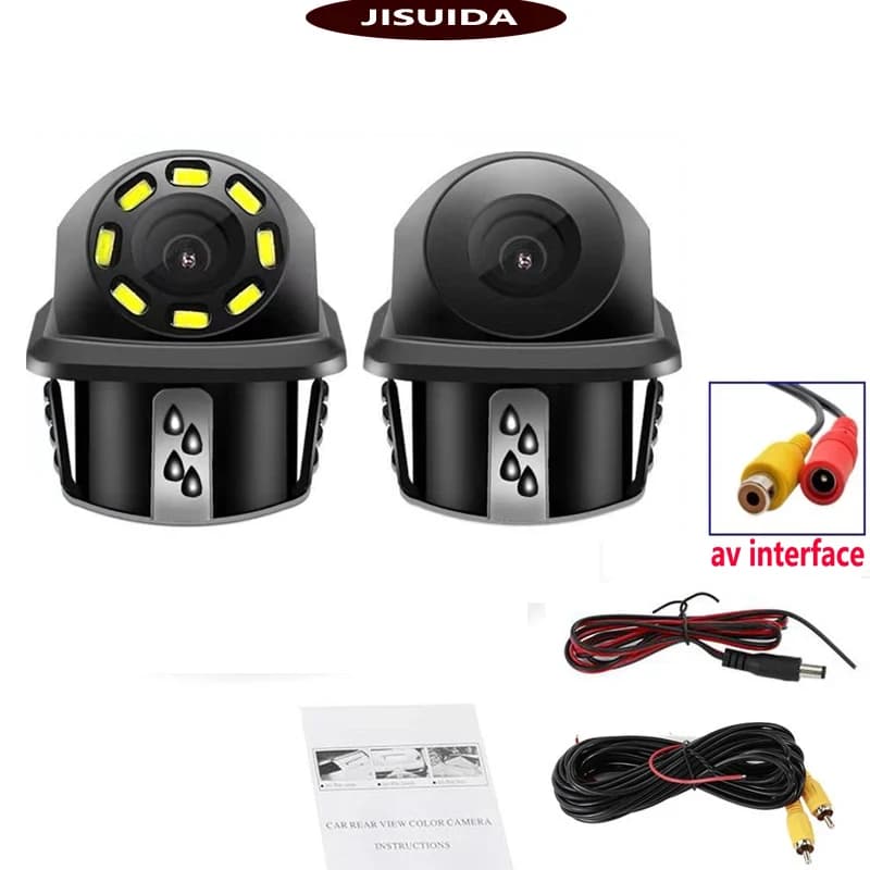 Telecamera di retromarcia piccola a forma di cappello di paglia, con immagine fisheye, visione notturna Ultra HD, impermeabile, perforata e circolare.
