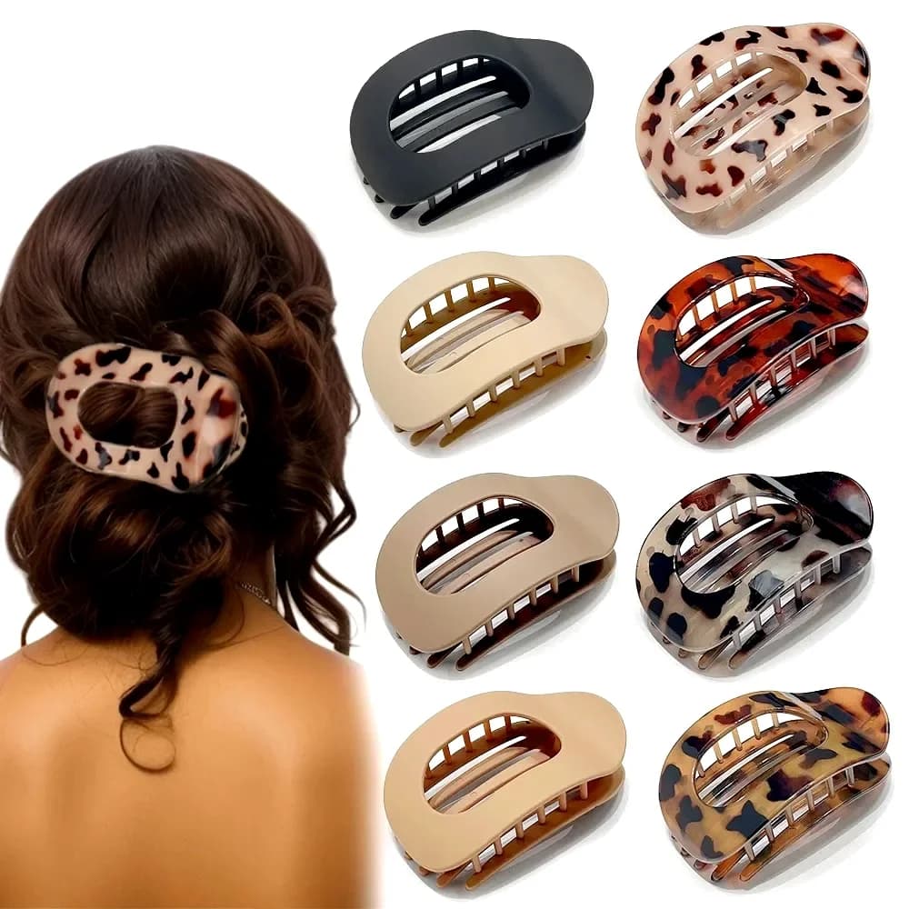 Fashion Oval Hair Claw Clip for Women New Design Leopard Matte Curved Flat Styling Barrettes Acrylic Lying Down Hair Accessories