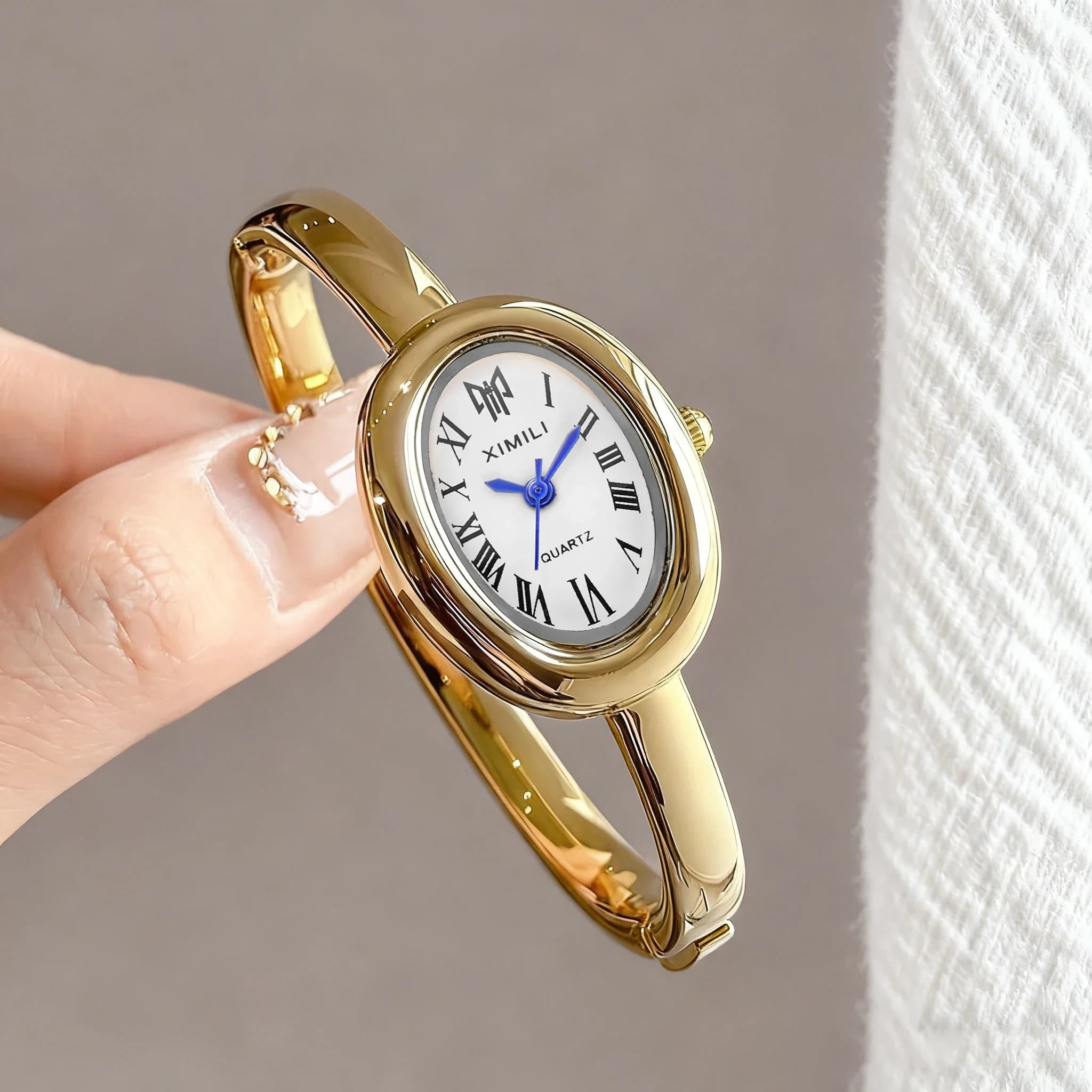 2026XIMILI Vintage Oval Bangle Watch for Women, Roman Numeral White Dial Gold Open Cuff Bracelet Quartz Wrist Watchwatch