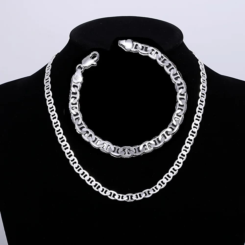 Designer di lusso in argento sterling 925 tendenza 6MM catena collana braccialetto set di gioielli per donna uomo moda accessori da sposa regalo