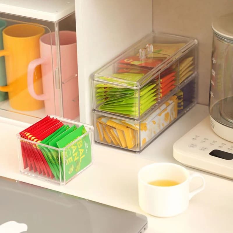 Sugar bag holder for tea storage bins for bags Organizer for office divided containers with transparent container cover