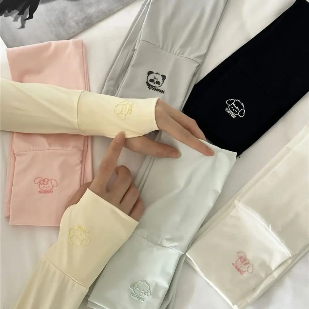 Cute Elastic Long Ice Silk Sleeves Cartoon Animals Thin Sunscreen Arm Covers UV Insulation Anti-UV Cycling Gloves Driving