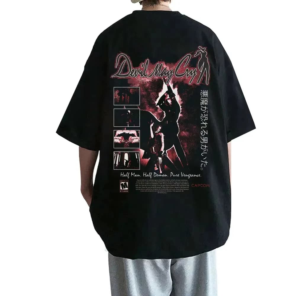 T-shirt Uomo Donna Devil May Cry Dante Merch Stile Gotico Rock Streetwear Estate 2026 Maglietta Vintage Girocollo