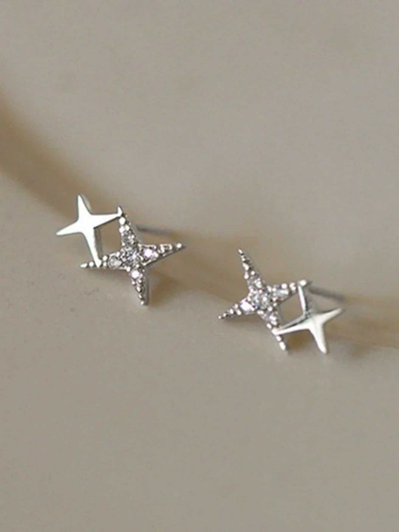 Orecchini a forma di doppia stella placcati in argento con zirconi per donna, regalo ideale per San Valentino, matrimonio, anniversario, festa della mamma