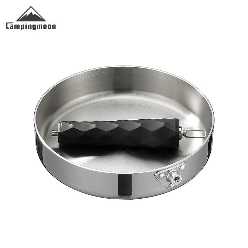 CMPIANGMOON CC-19 camping three-layer steel frying pan, portable and detachable handle, deep frying pan