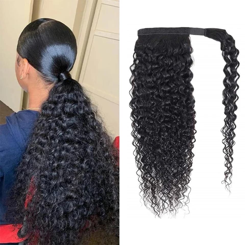 Extension per Coda di Cavallo Ricci Afro in Capelli Umani, Extension a Fascia per Coda di Cavallo Ricci Afro, Extension con Clip in Capelli Umani