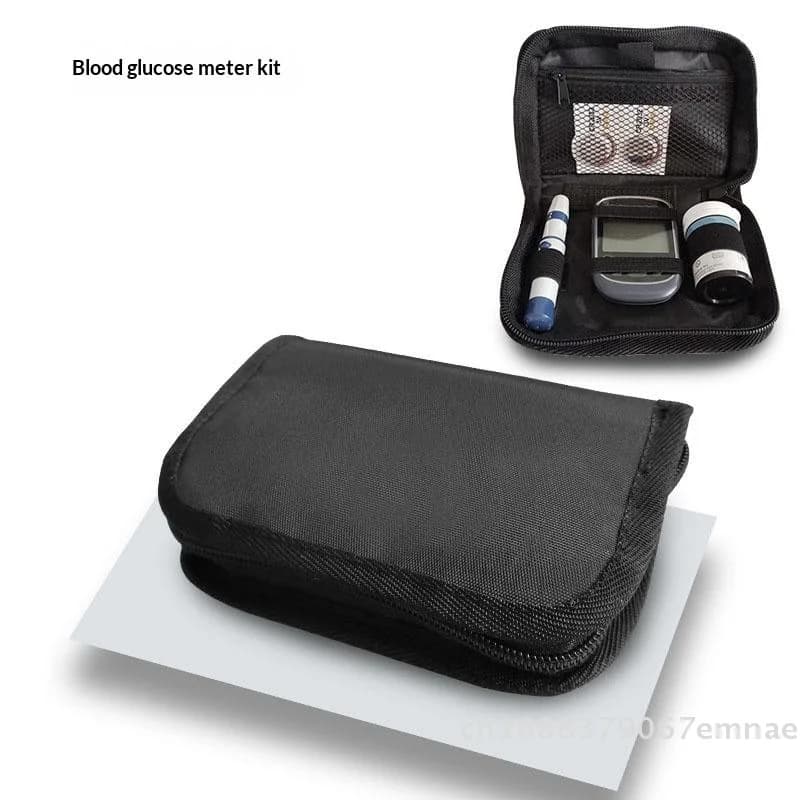 Borsa Portatile Nera per Glucometro, Misuratore di Pressione Sanguigna e Ossimetro, Organizer Domestico con Cerniera