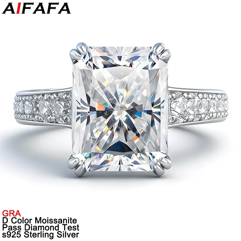 Anelli con diamanti Moissanite taglio radiante da 4 carati Stupendo per le donne Anello in argento sterling s925 con taglio smeraldo Moissanite Gioielleria raffinata