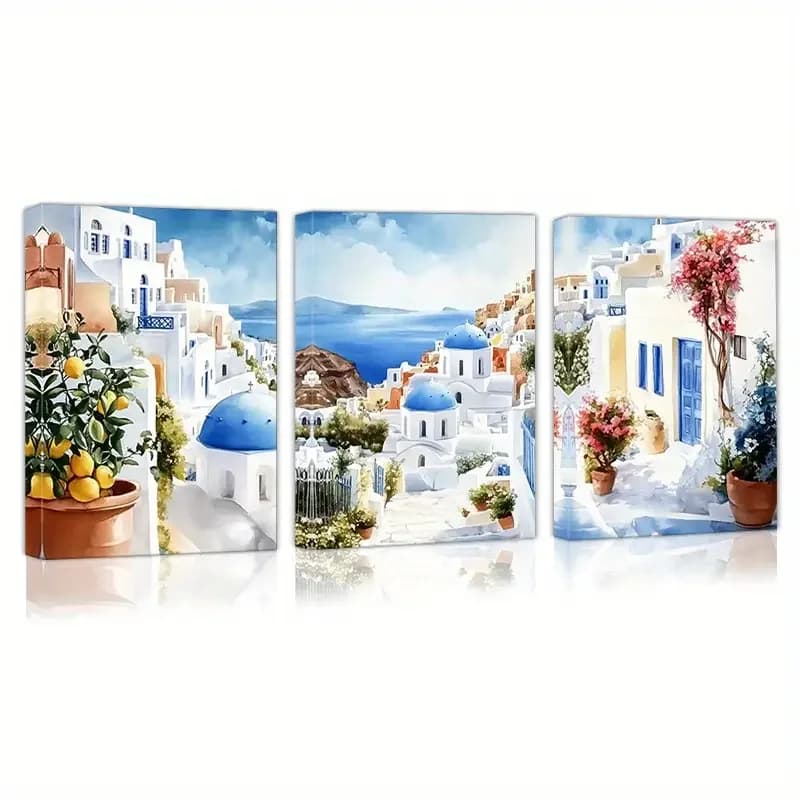 Mediterraneo Bellissimo Paesaggio di Santorini 3 Pezzi Pittura Diamante Trittico Fai da Te Punto Croce Pieno di Diamanti Mosaico Arte Ricamo